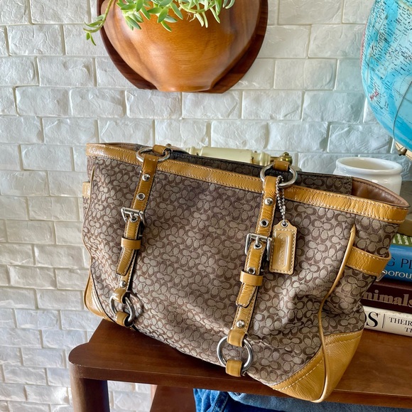 Vintage Coach Y2K Jacquard Fabric Signature Logo Gallery East West Tote Bag - Picture 5 of 15